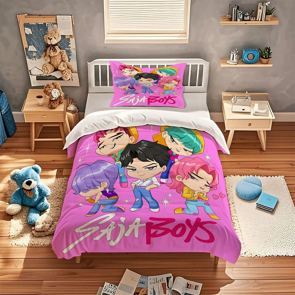 K-POP Demon Hunters Style Saja Boys Chibi Anime Boy Group Bedding Set