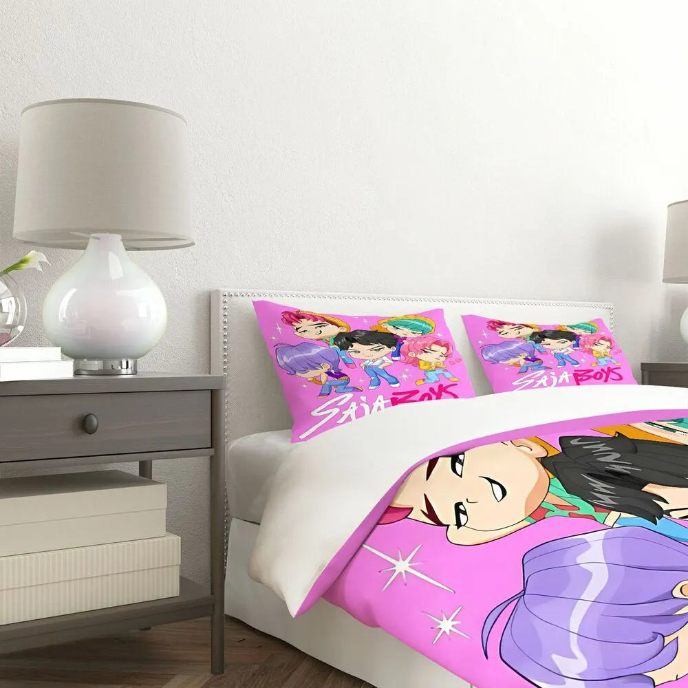 K-POP Demon Hunters Style Saja Boys Chibi Anime Boy Group Bedding Set
