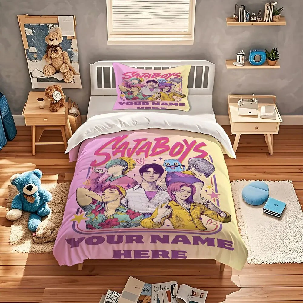 K-POP Demon Hunters Style Saja Boys Retro Anime Boy Group Bedding Set
