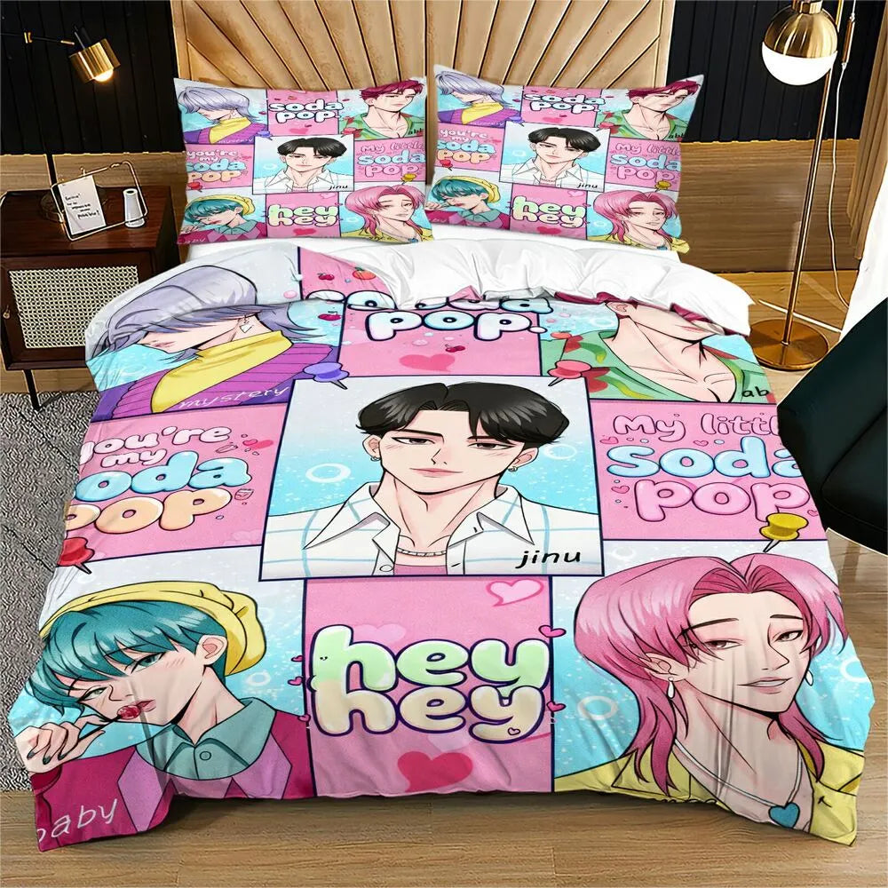 K-POP Demon Hunters Style Soda Pop Anime Boy Group Bedding Set