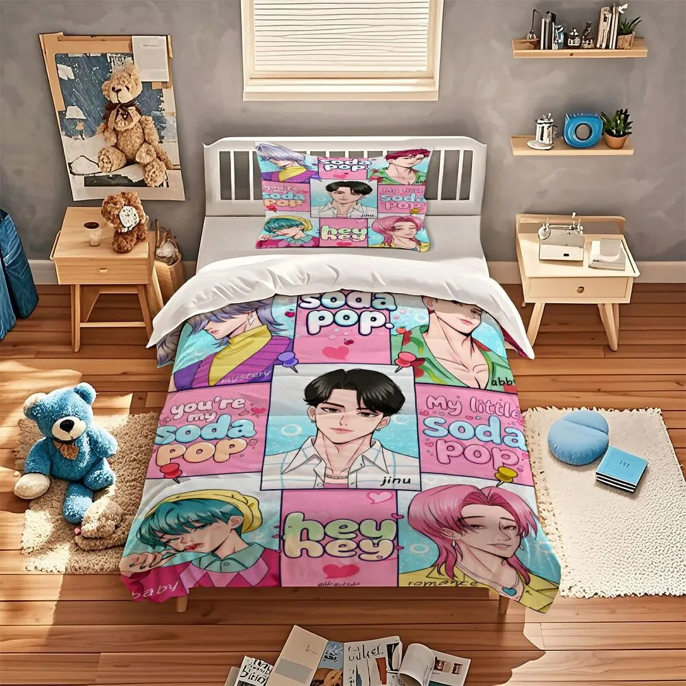 K-POP Demon Hunters Style Soda Pop Anime Boy Group Bedding Set