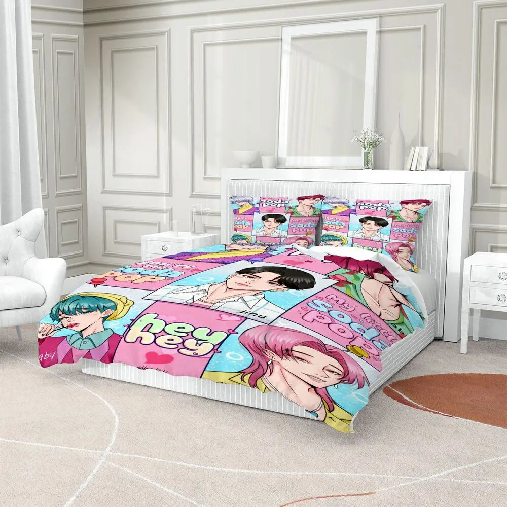 K-POP Demon Hunters Style Soda Pop Anime Boy Group Bedding Set