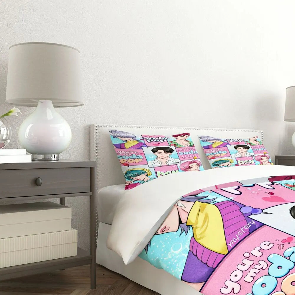 K-POP Demon Hunters Style Soda Pop Anime Boy Group Bedding Set