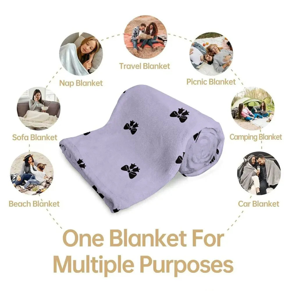 Lavender with Black Bows Multipurpose Throw Blanket