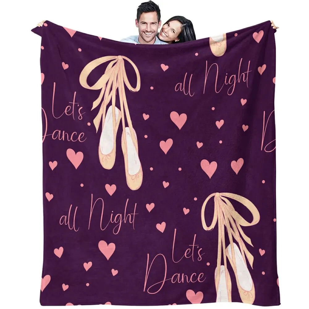 Let's Dance All Night Ballet Shoes and Hearts Pattern Multipurpose Throw Blanket