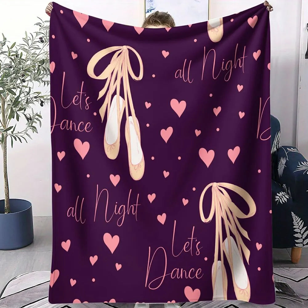 Let's Dance All Night Ballet Shoes and Hearts Pattern Multipurpose Throw Blanket
