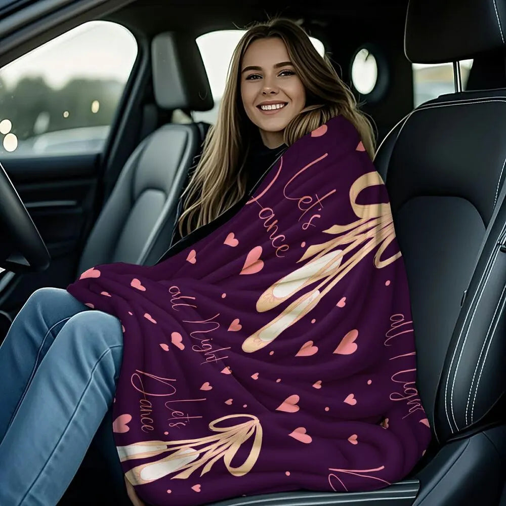 Let's Dance All Night Ballet Shoes and Hearts Pattern Multipurpose Throw Blanket