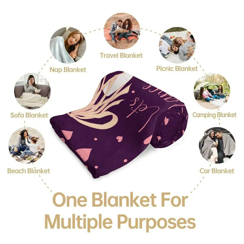 Let's Dance All Night Ballet Shoes and Hearts Pattern Multipurpose Throw Blanket