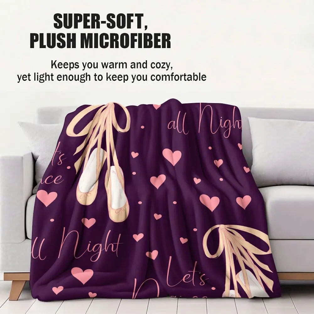 Let's Dance All Night Ballet Shoes and Hearts Pattern Multipurpose Throw Blanket