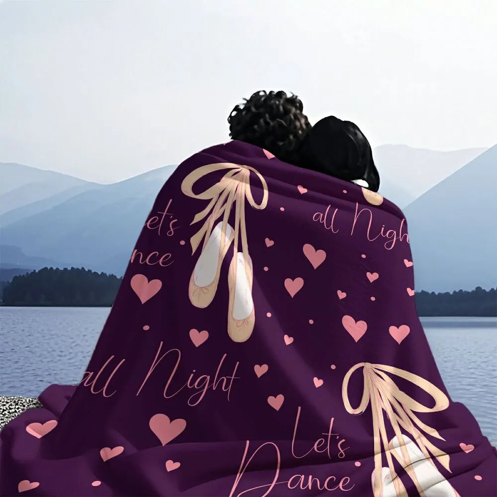 Let's Dance All Night Ballet Shoes and Hearts Pattern Multipurpose Throw Blanket