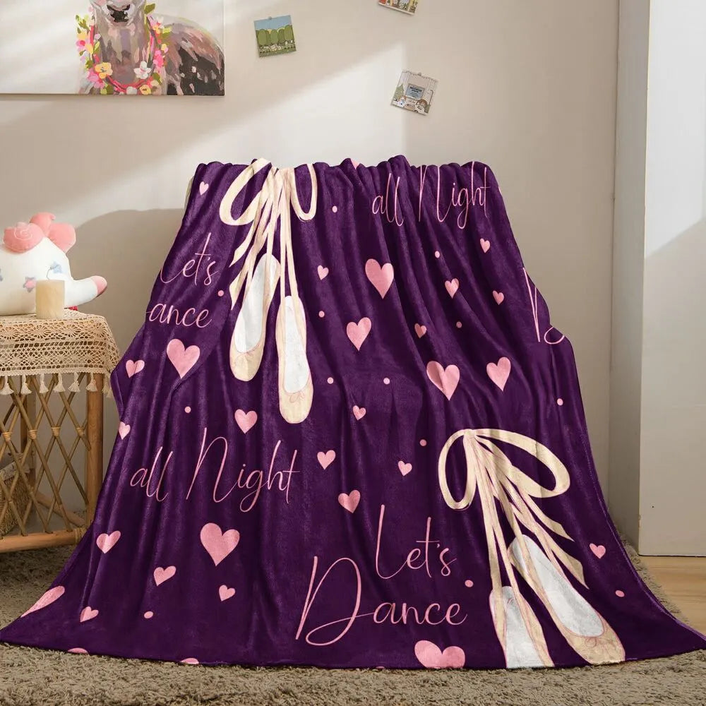 Let's Dance All Night Ballet Shoes and Hearts Pattern Multipurpose Throw Blanket