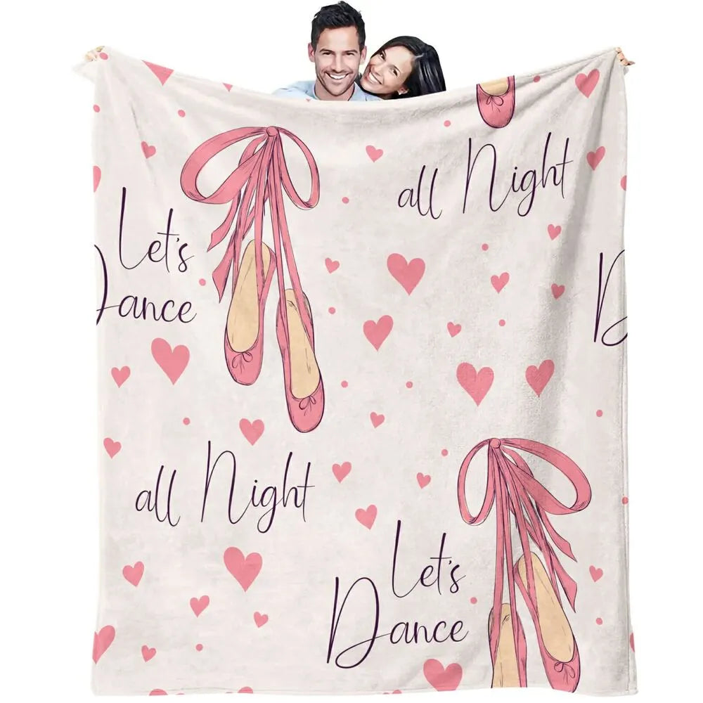 Let's Dance All Night Ballet Shoes and Hearts Pattern Multipurpose Throw Blanket