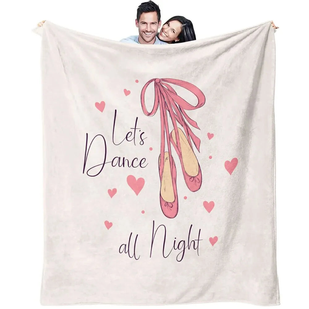 Let's Dance All Night Ballet Shoes and Hearts Pattern Multipurpose Throw Blanket