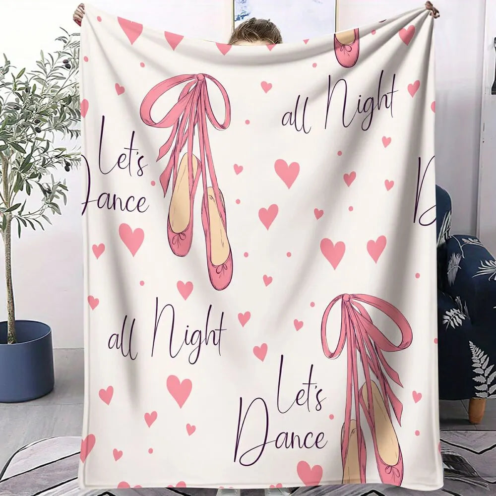 Let's Dance All Night Ballet Shoes and Hearts Pattern Multipurpose Throw Blanket
