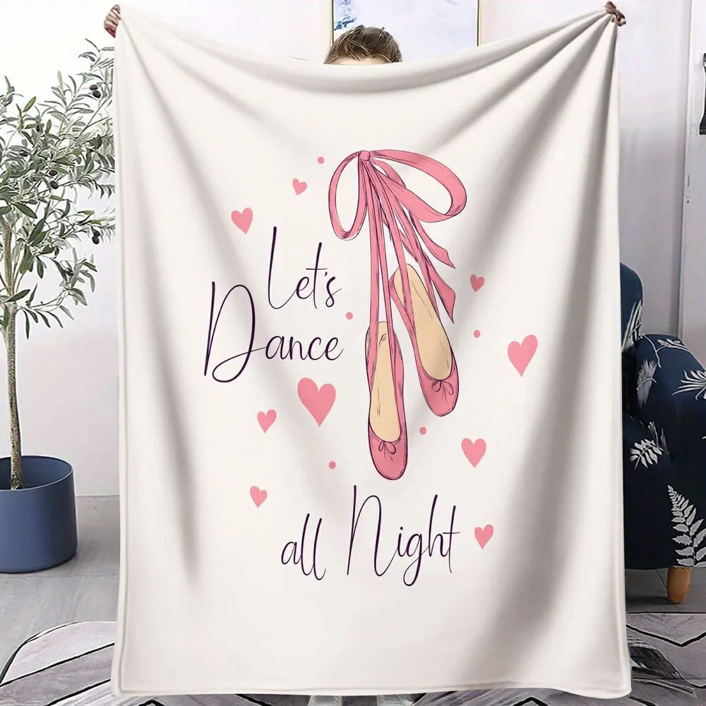 Let's Dance All Night Ballet Shoes and Hearts Pattern Multipurpose Throw Blanket