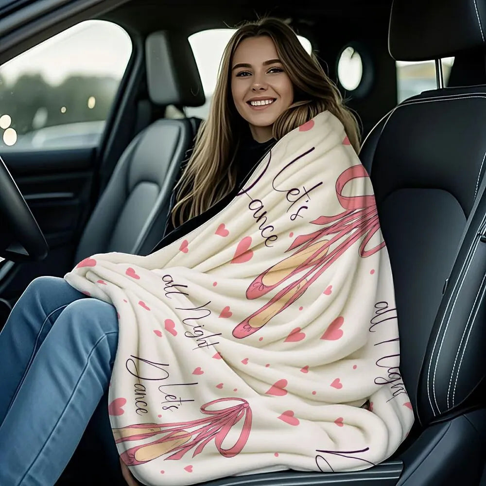 Let's Dance All Night Ballet Shoes and Hearts Pattern Multipurpose Throw Blanket