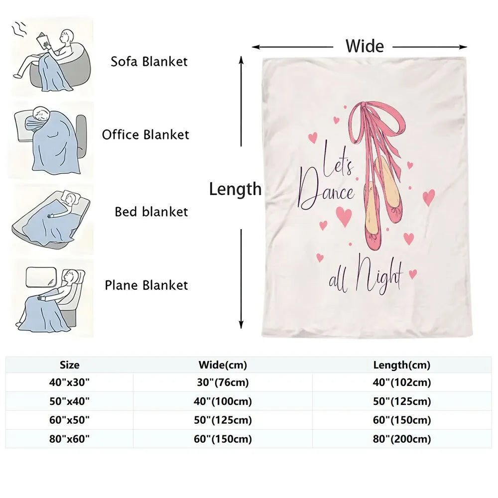 Let's Dance All Night Ballet Shoes and Hearts Pattern Multipurpose Throw Blanket