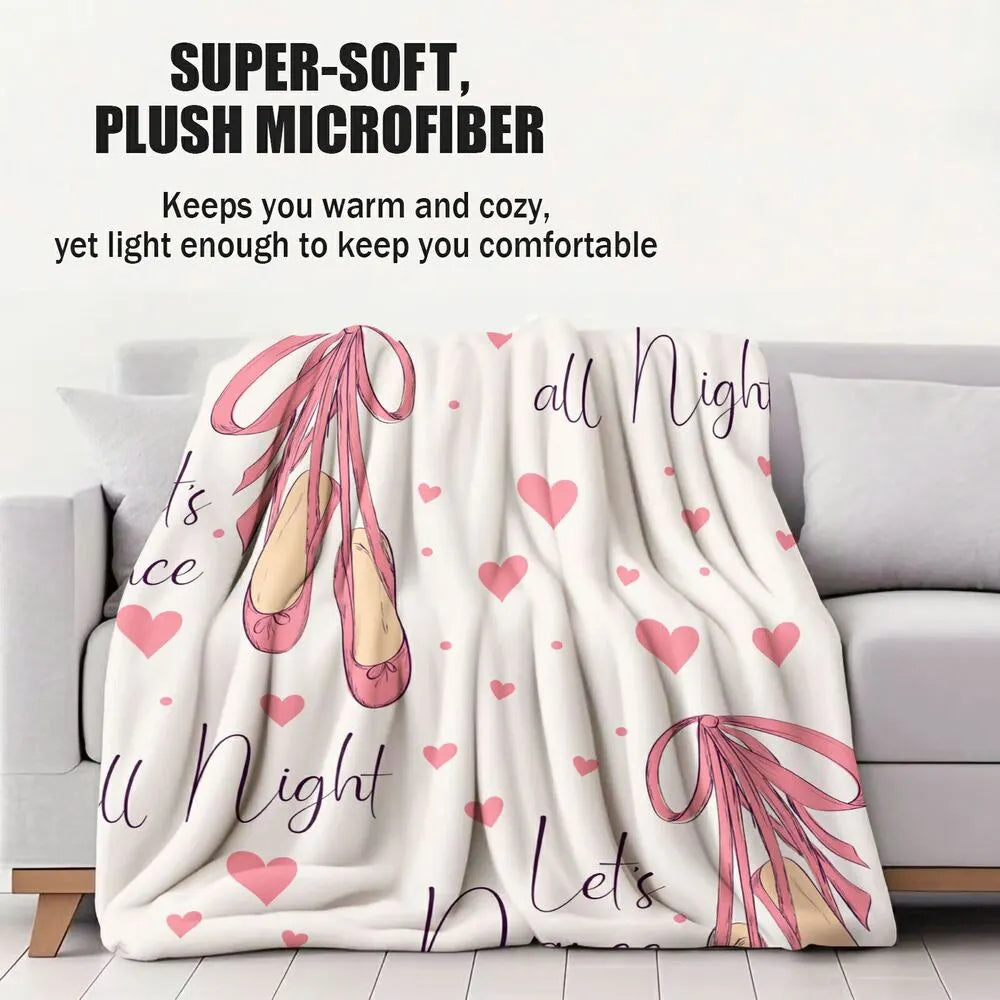 Let's Dance All Night Ballet Shoes and Hearts Pattern Multipurpose Throw Blanket