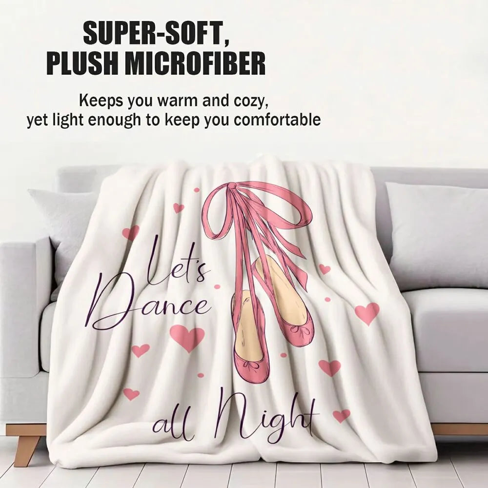 Let's Dance All Night Ballet Shoes and Hearts Pattern Multipurpose Throw Blanket