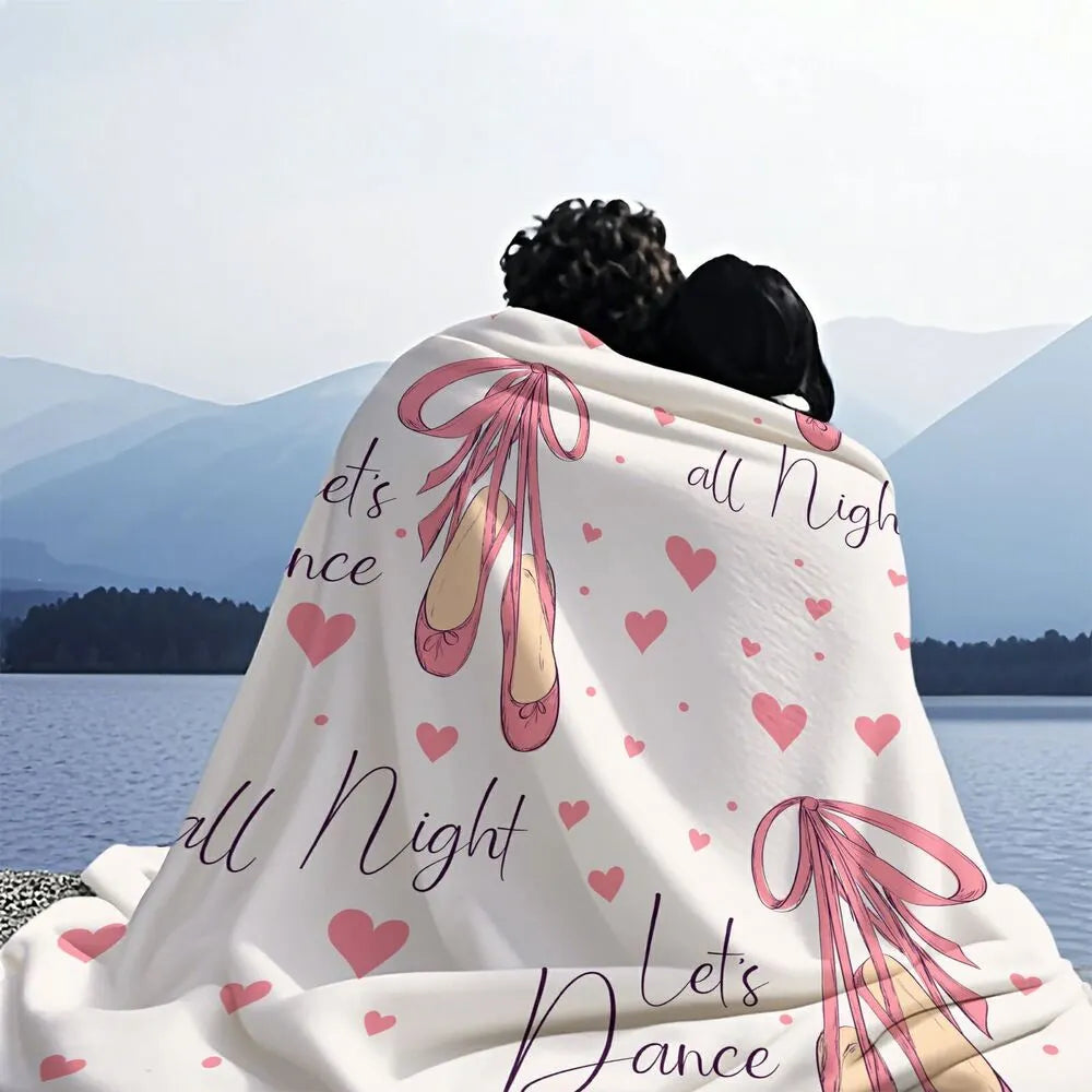 Let's Dance All Night Ballet Shoes and Hearts Pattern Multipurpose Throw Blanket