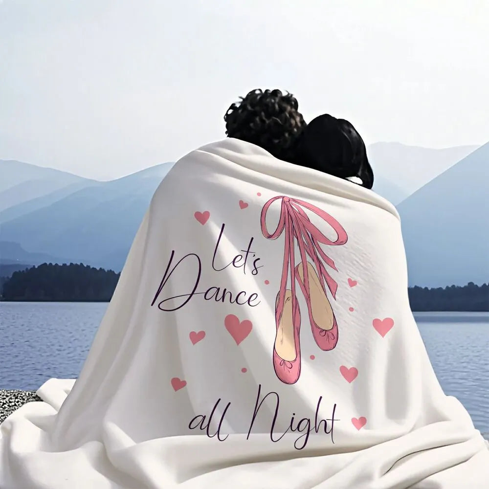 Let's Dance All Night Ballet Shoes and Hearts Pattern Multipurpose Throw Blanket