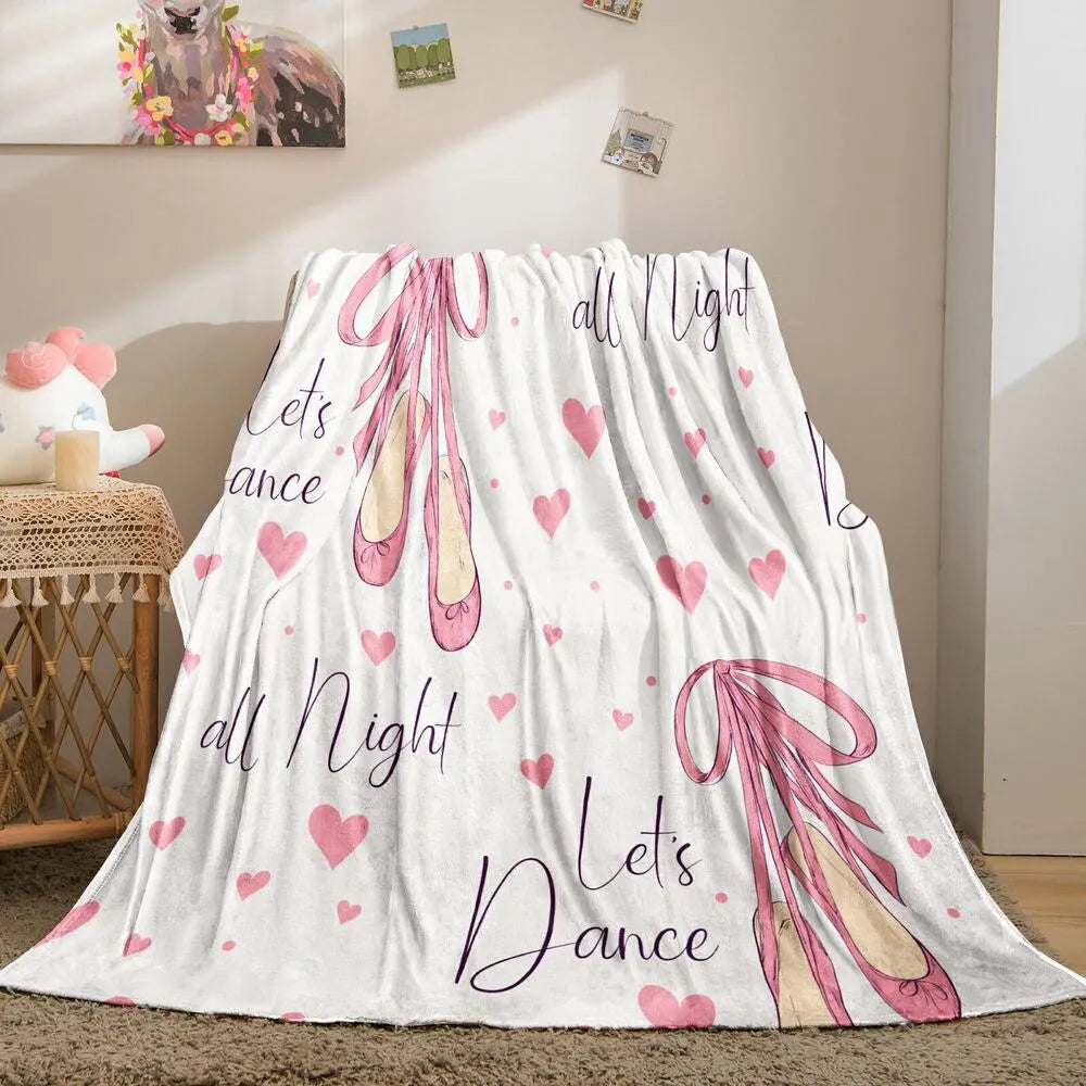 Let's Dance All Night Ballet Shoes and Hearts Pattern Multipurpose Throw Blanket