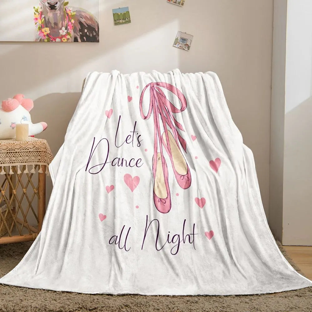 Let's Dance All Night Ballet Shoes and Hearts Pattern Multipurpose Throw Blanket