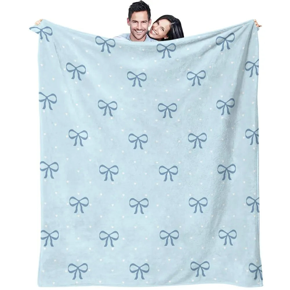 Light Blue Bow Pattern Multipurpose Throw Blanket