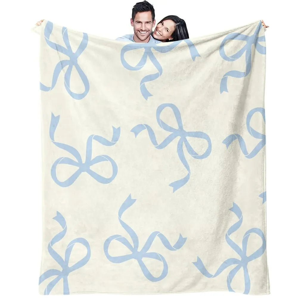 Light Blue Bow Pattern Multipurpose Throw Blanket