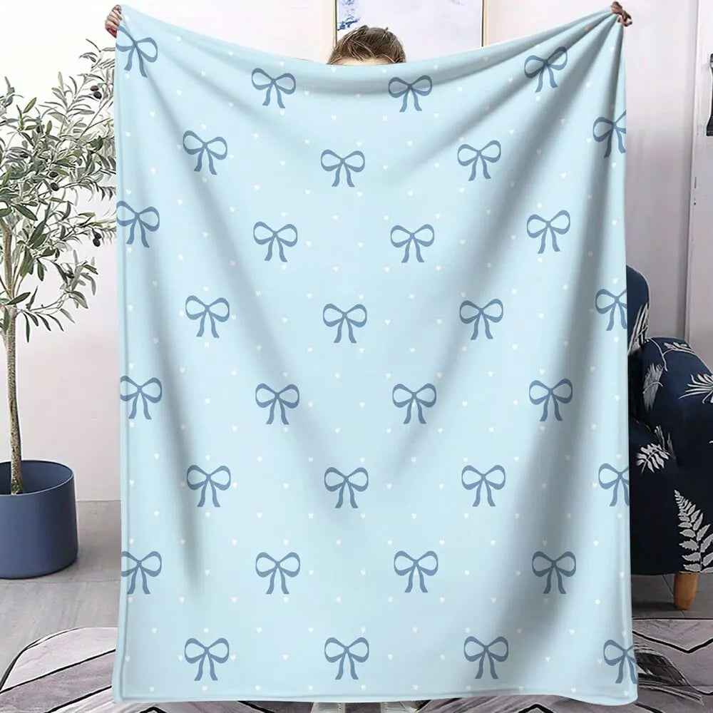 Light Blue Bow Pattern Multipurpose Throw Blanket