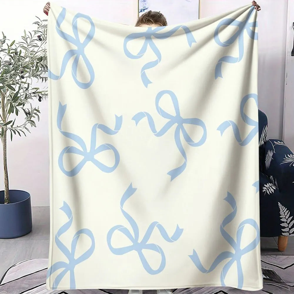 Light Blue Bow Pattern Multipurpose Throw Blanket