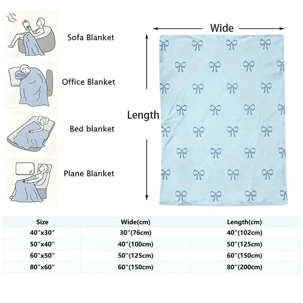 Light Blue Bow Pattern Multipurpose Throw Blanket
