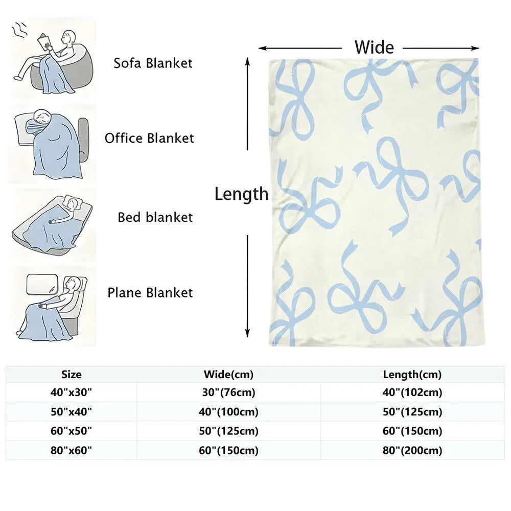 Light Blue Bow Pattern Multipurpose Throw Blanket