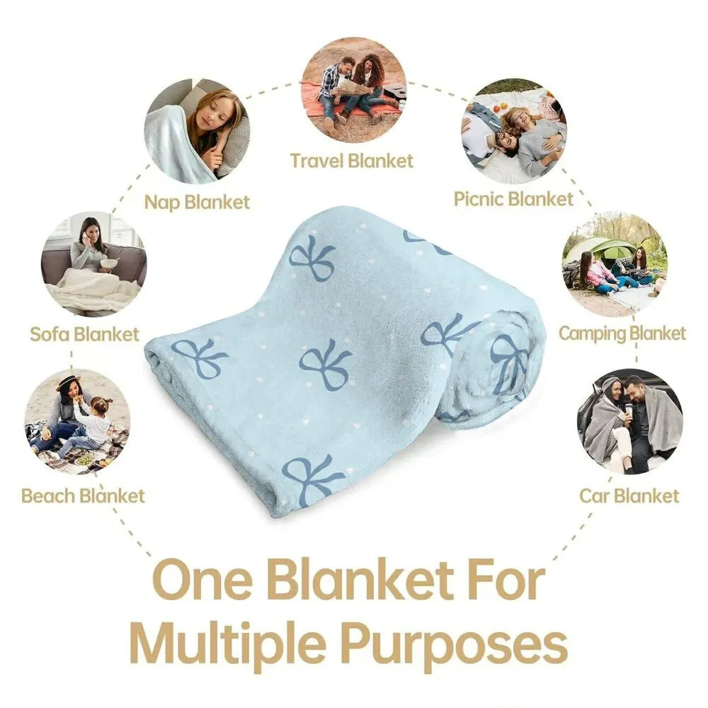 Light Blue Bow Pattern Multipurpose Throw Blanket