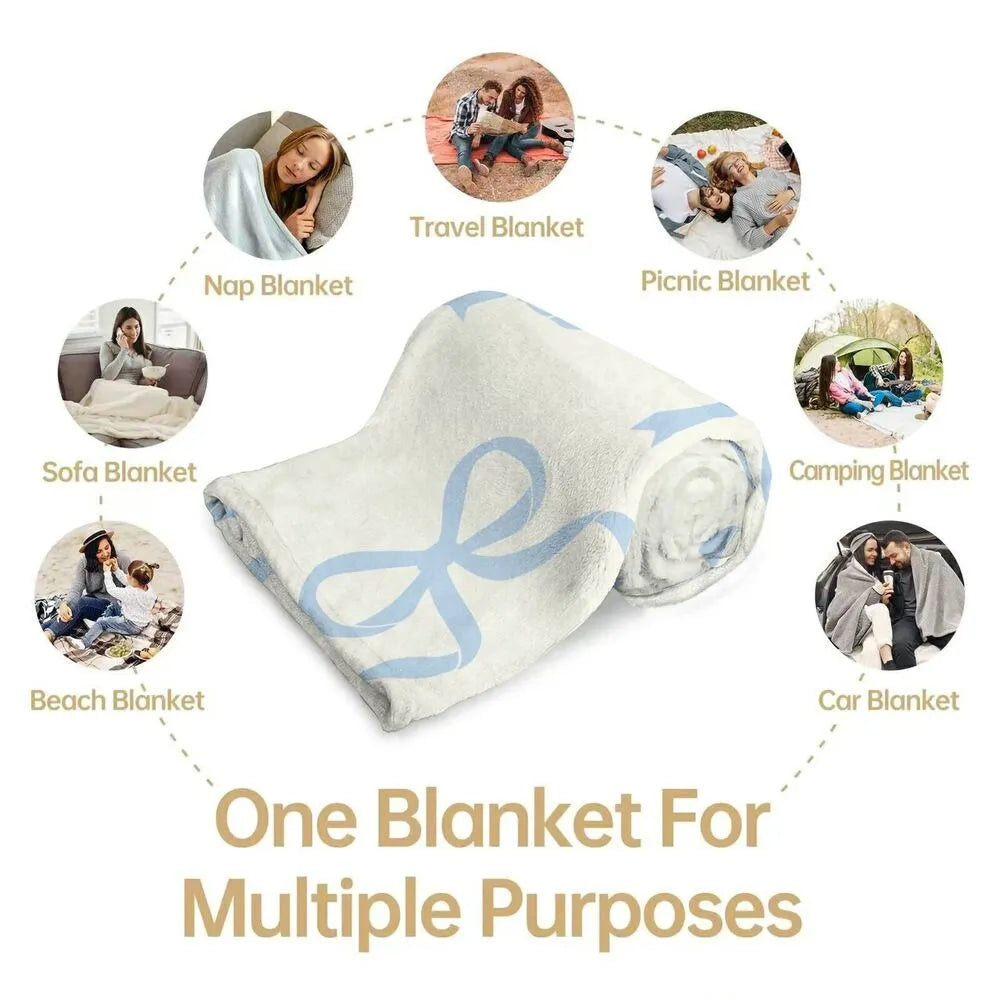 Light Blue Bow Pattern Multipurpose Throw Blanket