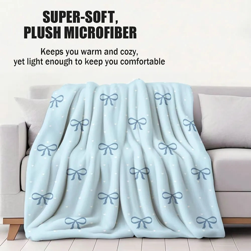 Light Blue Bow Pattern Multipurpose Throw Blanket