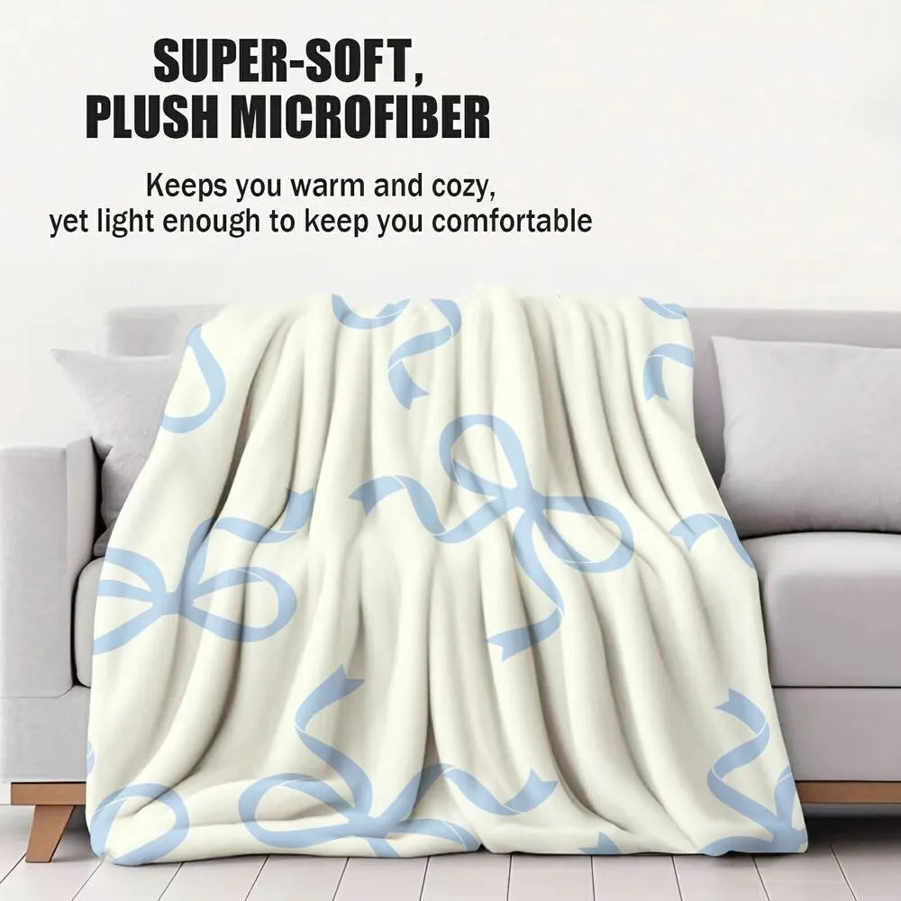 Light Blue Bow Pattern Multipurpose Throw Blanket
