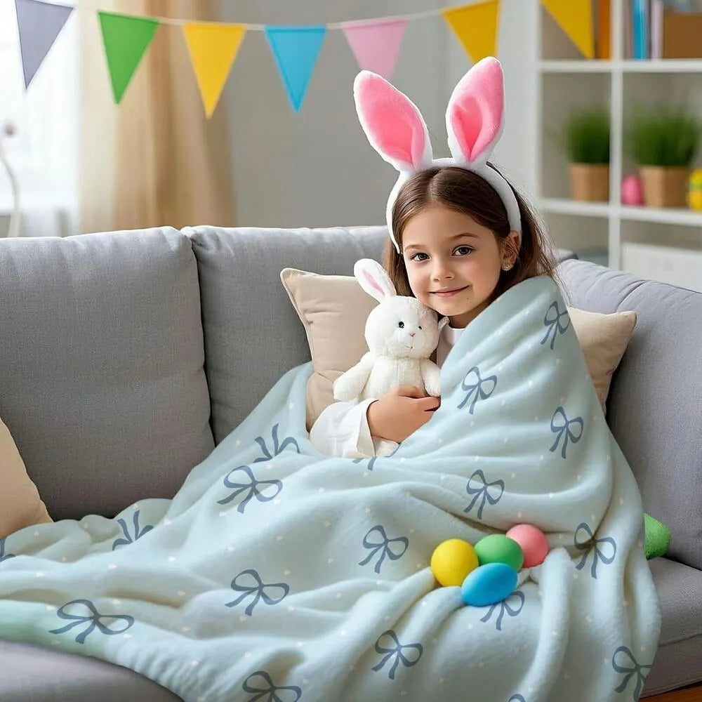 Light Blue Bow Pattern Multipurpose Throw Blanket