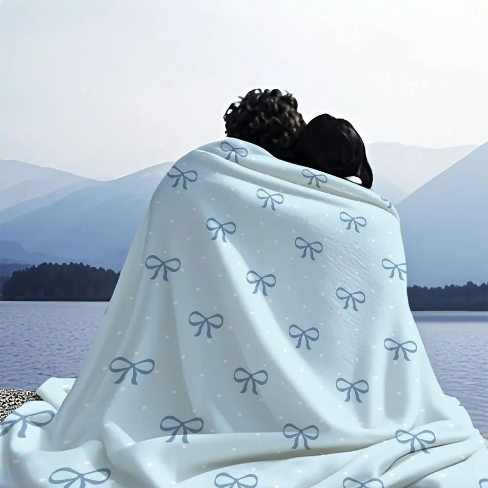Light Blue Bow Pattern Multipurpose Throw Blanket