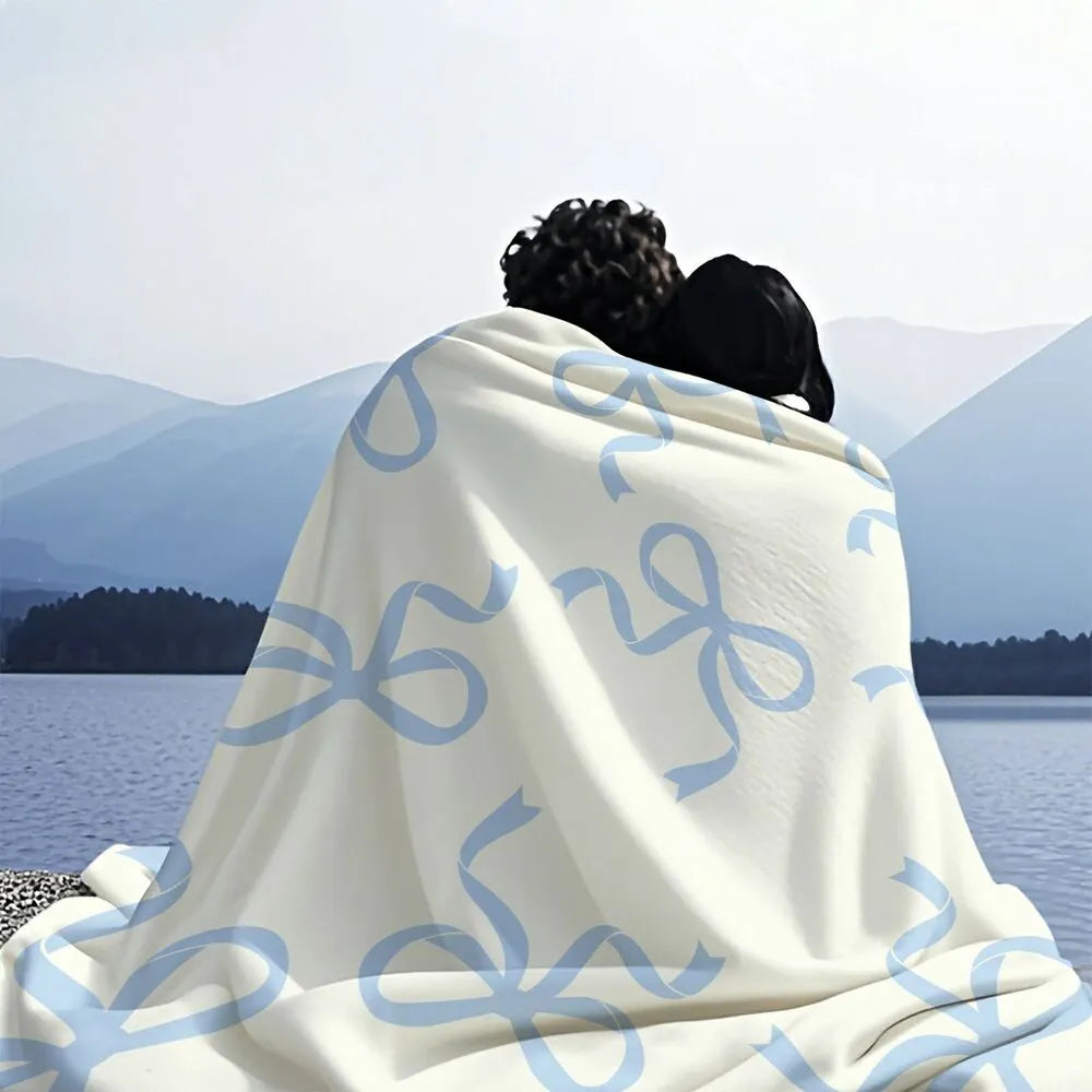 Light Blue Bow Pattern Multipurpose Throw Blanket