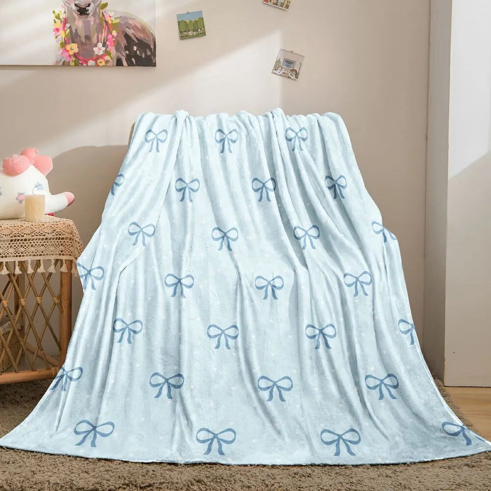 Light Blue Bow Pattern Multipurpose Throw Blanket