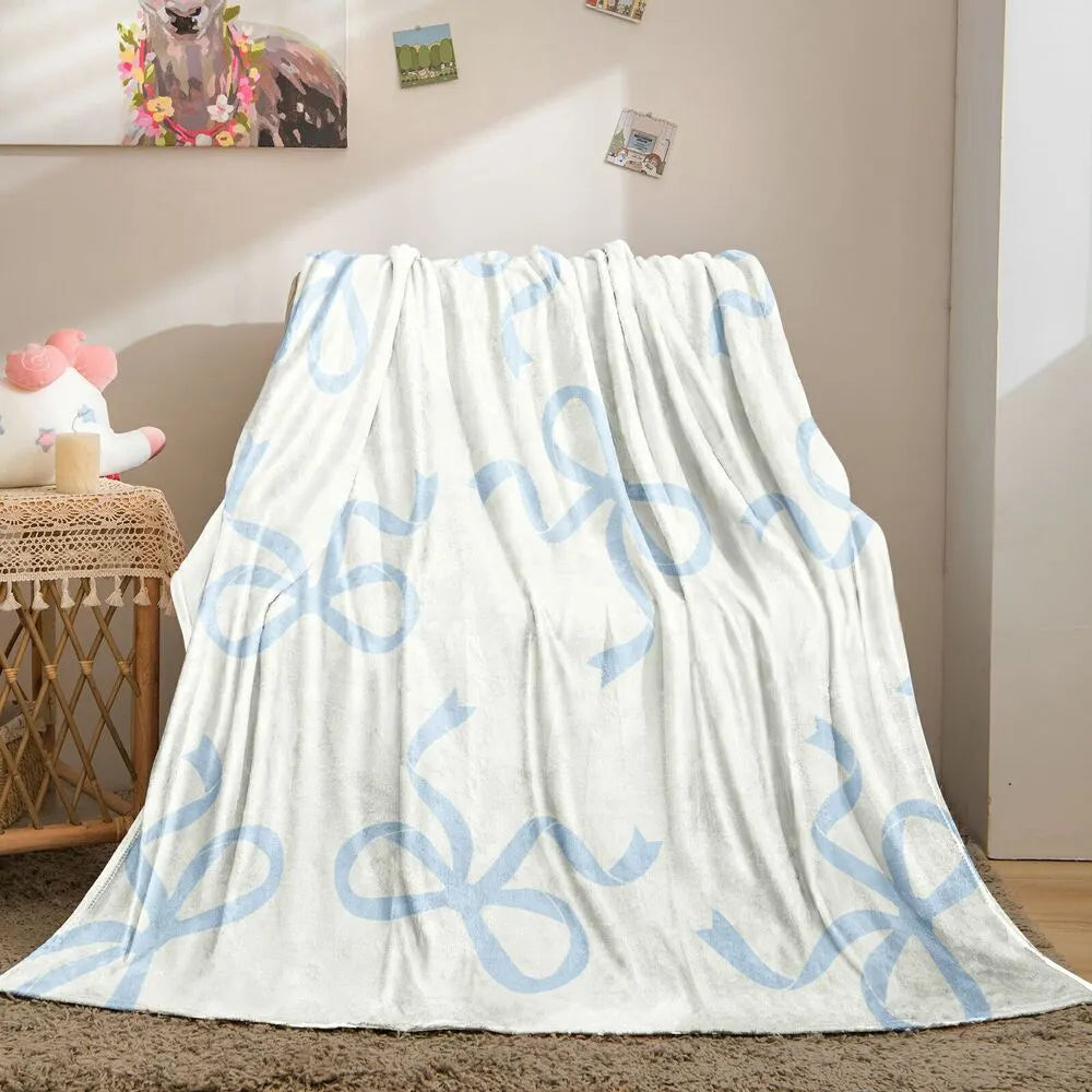 Light Blue Bow Pattern Multipurpose Throw Blanket