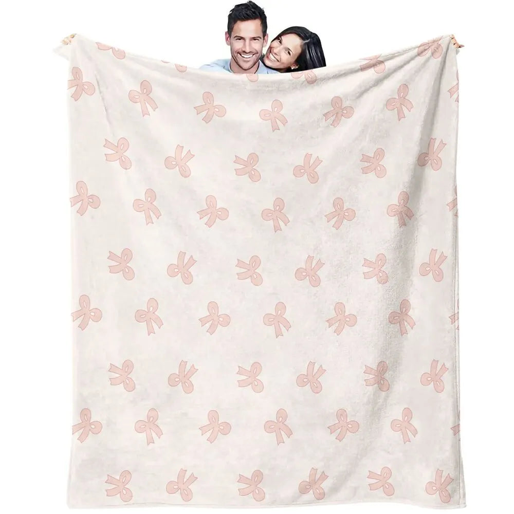 Light Pink Bow Pattern Multipurpose Throw Blanket