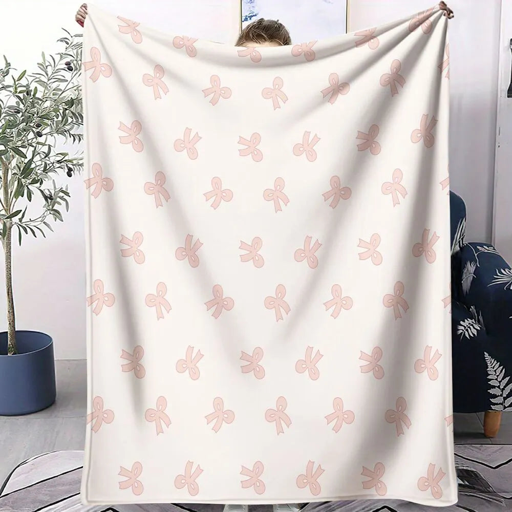 Light Pink Bow Pattern Multipurpose Throw Blanket