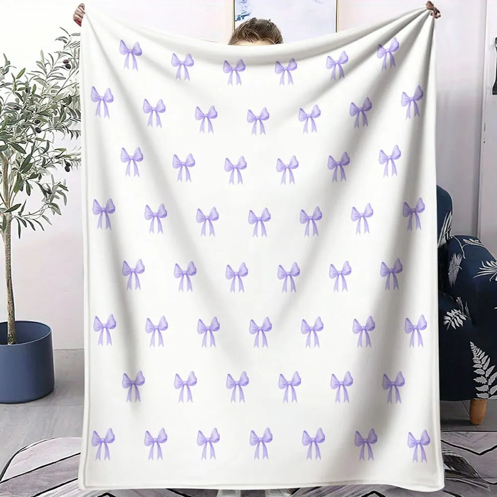Light Purple Bow Pattern Multipurpose Throw Blanket
