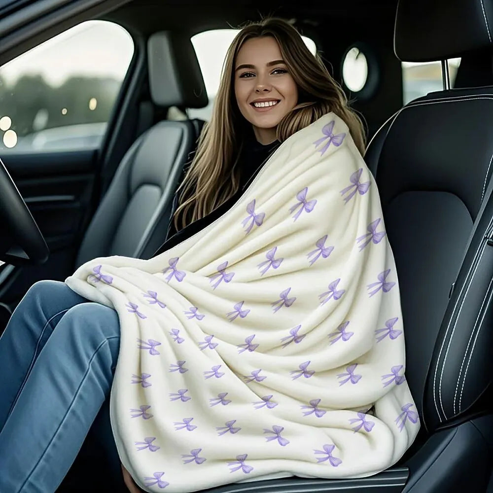 Light Purple Bow Pattern Multipurpose Throw Blanket