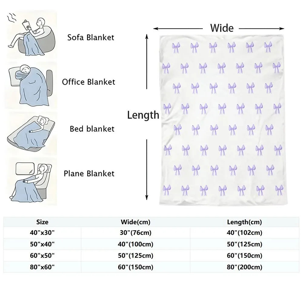Light Purple Bow Pattern Multipurpose Throw Blanket