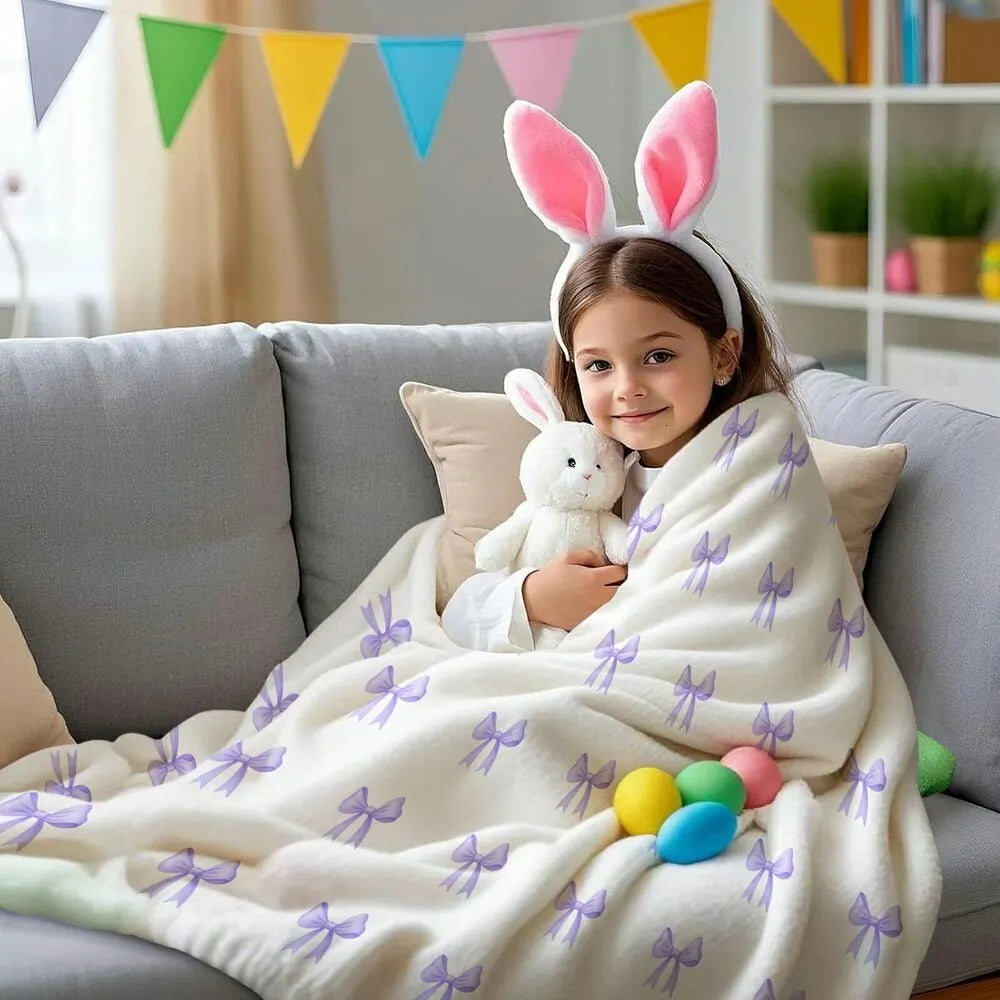 Light Purple Bow Pattern Multipurpose Throw Blanket