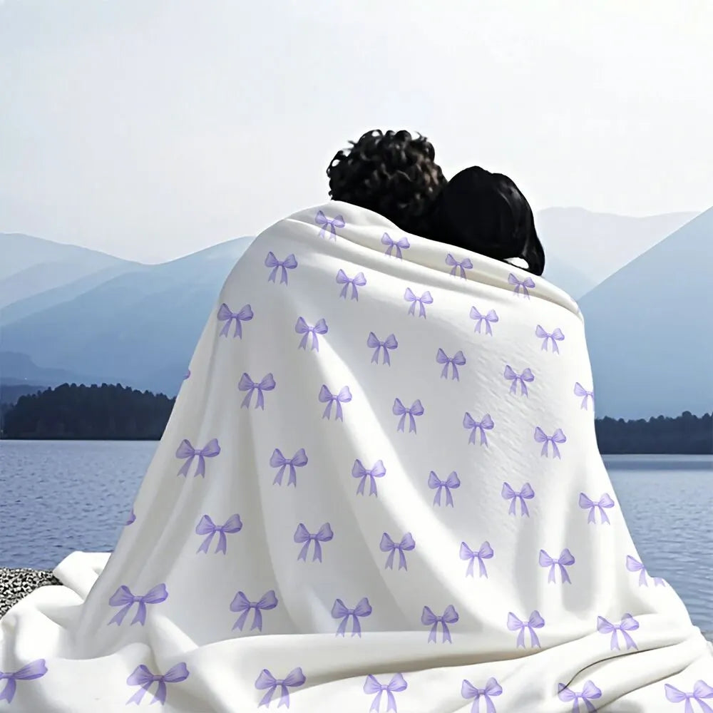 Light Purple Bow Pattern Multipurpose Throw Blanket