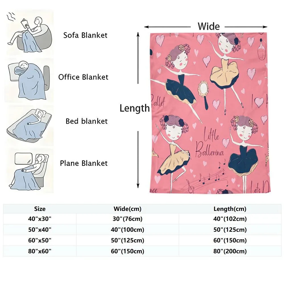 Little Ballerina Ballet Pattern Multipurpose Throw Blanket